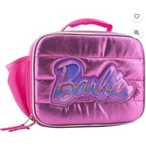 Barbie Insulated Lunch‎ Bag School Pink Metallic Holographic Logo Quilted NWT